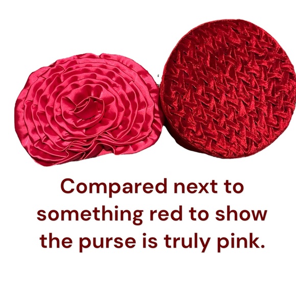 Hot Pink Satin Evening Bag w/ Detachable Silver Chain Shoulder Strap (24” Drop) - Picture 3 of 11